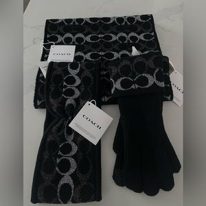 Brand New Metallic Knit Coach Scarf, Golves and Headband.